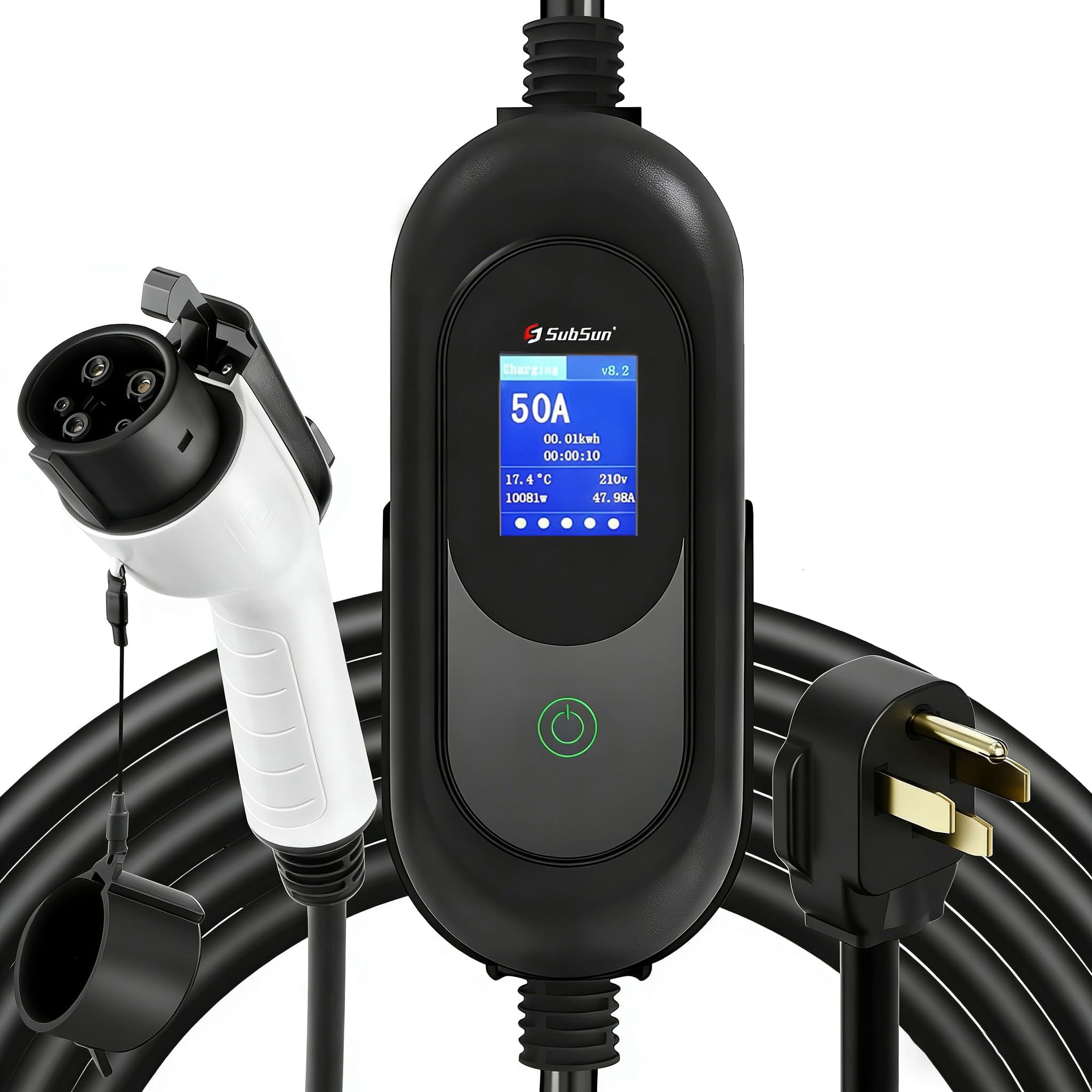 SubSun Universal Portable Level 2 EV Charger 50Amp 240V Electric Car Charger for All North American EVs Includes J1772 and Tesla, 25FT EV Charging Cable with NEMA 14-50 Plug (with Tesla Adapter)