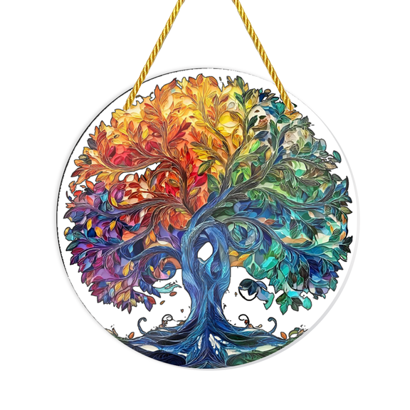 , SubY, Sleeping Bear Cloud Starry Sky Night Sky Acrylic Sign Retro Round Suncatcher Art Window Decoration, Suitable As a Creative Gift for CountryStyle Homes, Birthday Sur