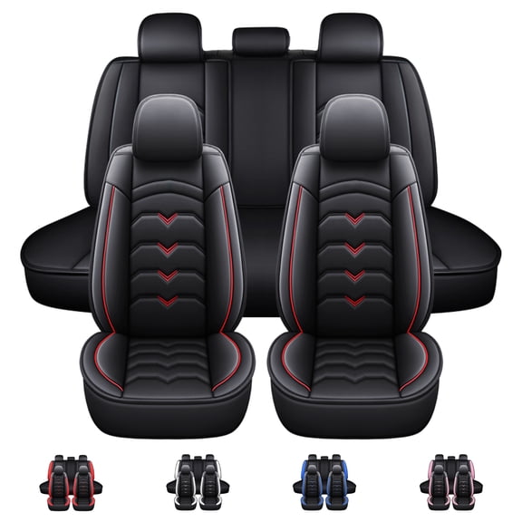 For Subaru 5-Seats Car Seat Covers, Waterproof Front Rear Full Set Leather Cushion Protector for Impreza Legacy Outback Ascent Crosstrek WRX STI, Black
