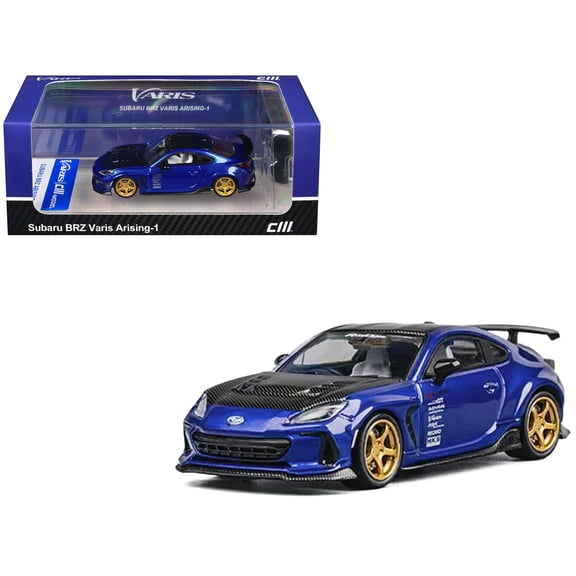 Subaru BRZ Varis Arising-1 RHD (Right Hand Drive) Blue Metallic with Carbon Hood and Top Extra Wheels 1/64 Diecast Model Car by CM Models