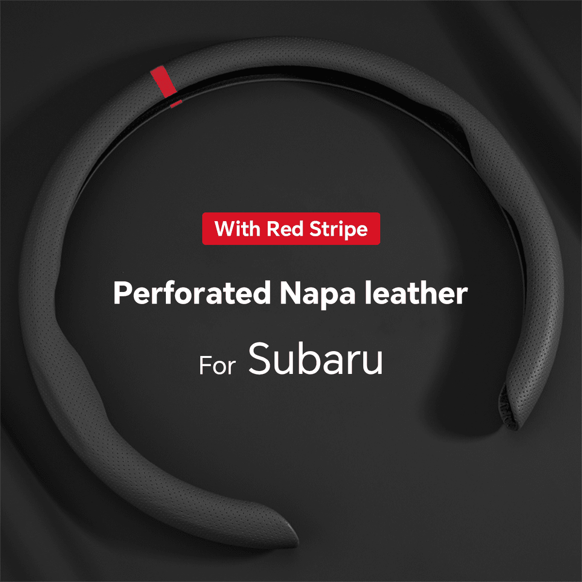 for Subaru Forester Crosstrek WRX Outback Impreza Ascent Steering Wheel Cover Premium Perforated Nappa Leather Steering Wheel Cover with Red Circular Stripe Trim, for Subaru Car SUV Truck Accessories