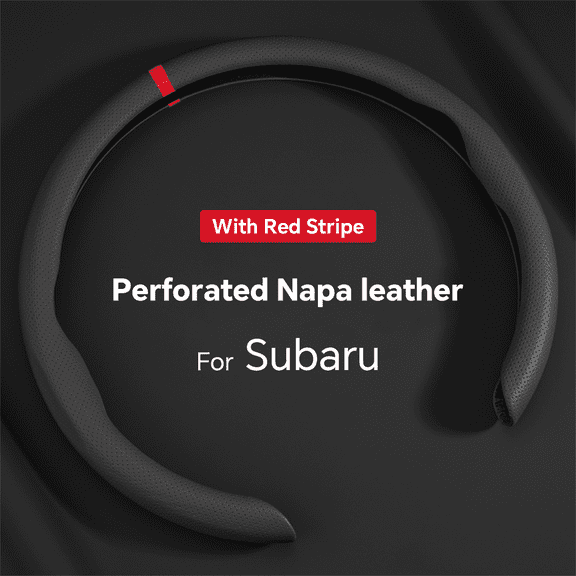 for Subaru Forester Crosstrek WRX Outback Impreza Ascent Steering Wheel Cover Premium Perforated Nappa Leather Steering Wheel Cover with Red Circular Stripe Trim, for Subaru Car SUV Truck Accessories