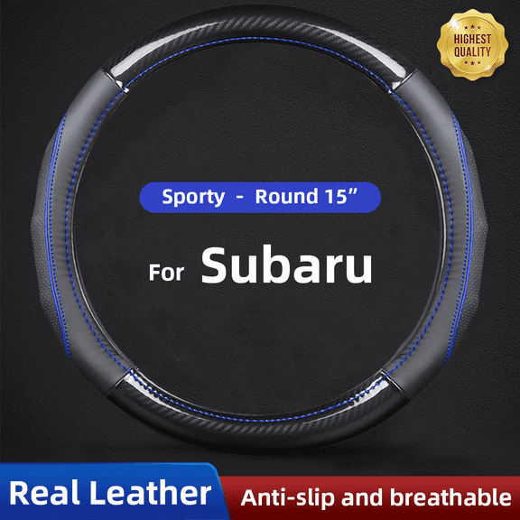 For Subaru Outback and Crosstrek Steering Wheel Cover Genuine Leather Carbon Fibre Breathable Vehicle Steering Wheel Wrap with Anti-Slip Lining, Automotive Interior Protective