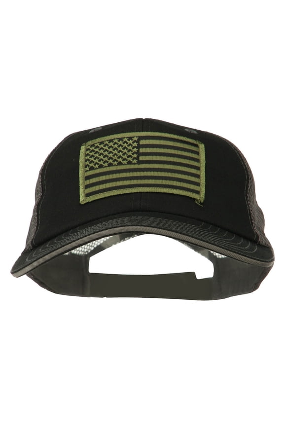 Subdued American Flag Patched Big Size Washed Mesh Cap - Black Grey XL-3XL