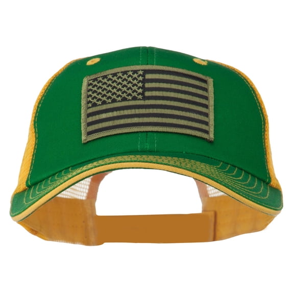 Subdued American Flag Patched Big Size Washed Mesh Cap - Kelly Gold XL-3XL
