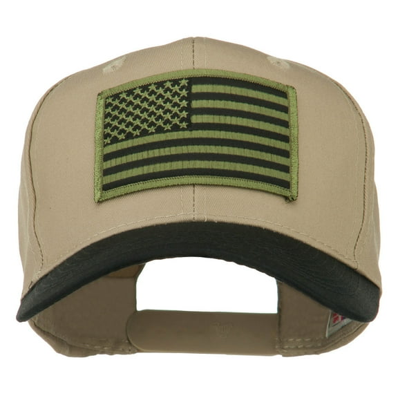 Subdued American Flag Patched Two Tone High Cap - Black Khaki OSFM