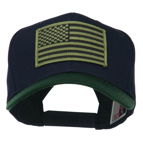 Subdued American Flag Patched Two Tone High Cap - Green Navy OSFM