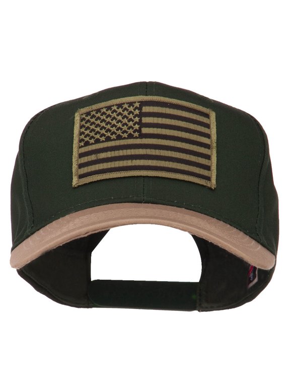 Subdued American Flag Patched Two Tone High Cap - Khaki Green OSFM
