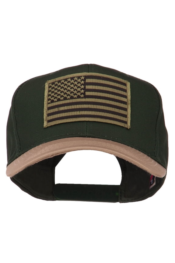 Subdued American Flag Patched Two Tone High Cap - Khaki Green OSFM