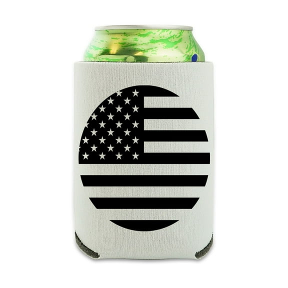 Subdued American USA Flag Black White Military Tactical Can Cooler - Drink Sleeve Hugger Collapsible Insulator - Beverage Insulated Holder