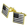 thumbnail image 1 of Subdued American USA Flag Black White Military Tactical Square Cufflink Set Gold Color, 1 of 5