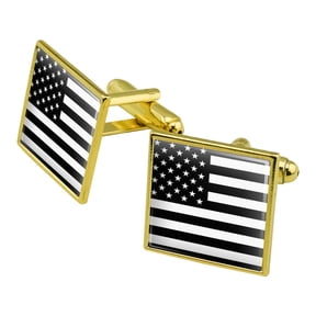 Subdued American USA Flag Black White Military Tactical Square Cufflink Set Gold Color