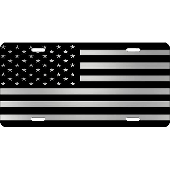 Subdued Black and Silver USA Flag License Plate Novelty Auto Car Tag Vanity Gift American Patriotic US