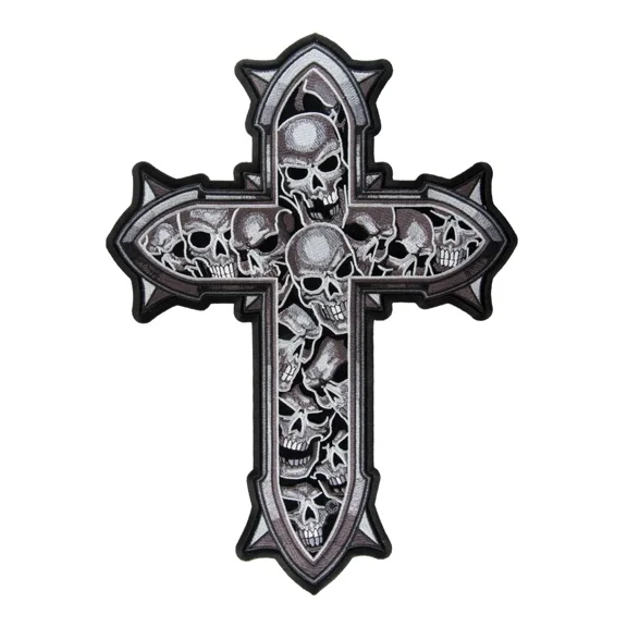 Subdued Gray Skulls Cross Patch, Medium Size