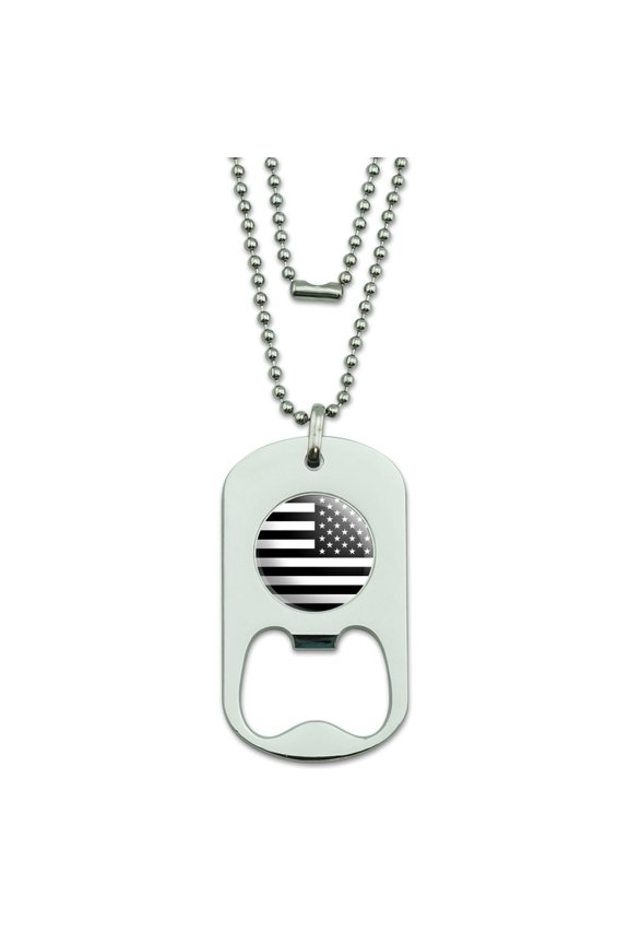 Subdued Reverse American USA Flag Black White Military Tactical Military Dog Tag Bottle Opener Pendant