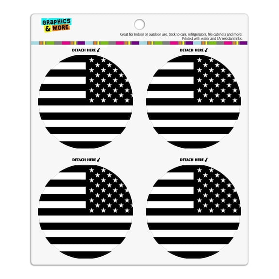 Subdued Reverse American USA Flag Black White Military Tactical Refrigerator Fridge Locker Vinyl Circle Magnet Set
