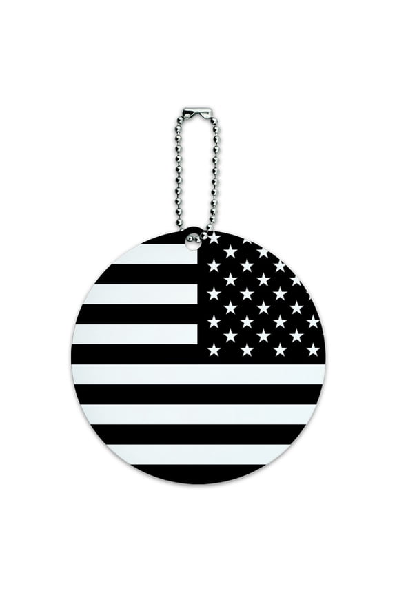Subdued Reverse American USA Flag Black White Military Tactical Round Luggage ID Tag Card Suitcase Carry-On