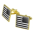 thumbnail image 1 of Subdued Reverse American USA Flag Black White Military Tactical Square Cufflink Set Gold Color, 1 of 5