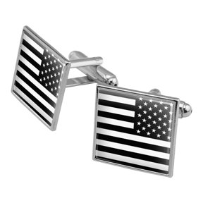 Subdued Reverse American USA Flag Black White Military Tactical Square Cufflink Set Silver Color