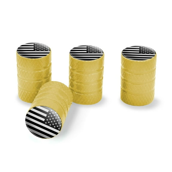Subdued Reverse American USA Flag Black White Military Tactical Tire Rim Wheel Aluminum Valve Stem Caps - Yellow