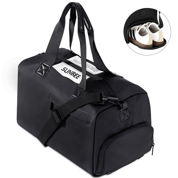 Sunbee Travel Duffel Bag, Tote Gym Bag, Shoulder Weekender Overnight Bag for women, Carry on Bag with Wet Dry Pocket/Front Phone Pocket/Independent shoe warehouse for Travel, Black