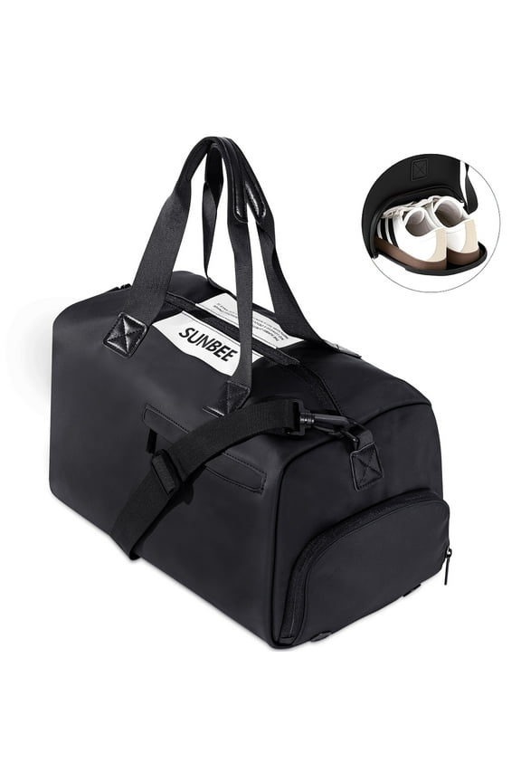 Travel Duffel Bag, Tote Gym Bag, Shoulder Weekender Overnight Bag for women, Carry on Bag with Wet Dry Pocket/Front Phone Pocket/Independent shoe warehouse for Travel, Black