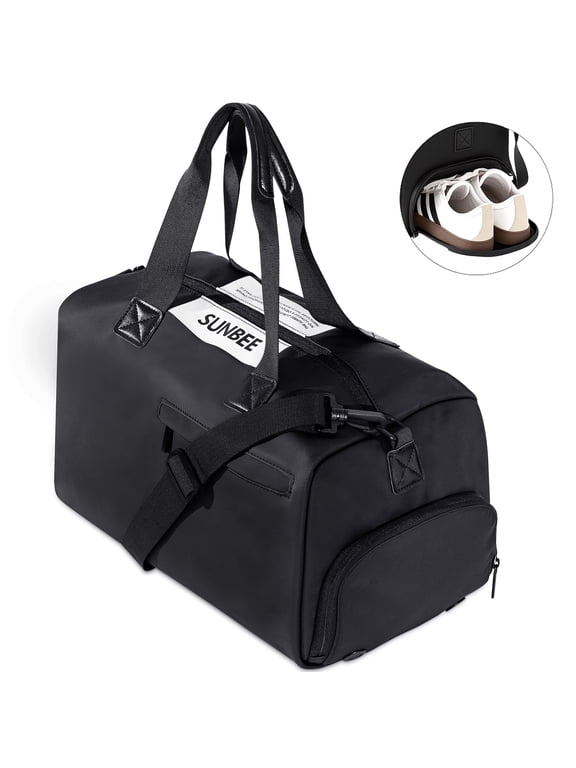 Travel Duffel Bag, Tote Gym Bag, Shoulder Weekender Overnight Bag for women, Carry on Bag with Wet Dry Pocket/Front Phone Pocket/Independent shoe warehouse for Travel, Black