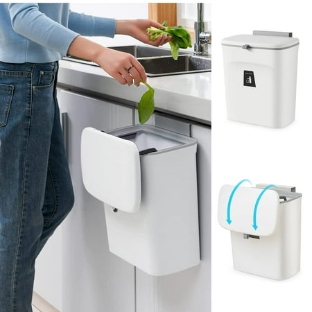 Subekyu 2.4 Gallon Kitchen Hanging Garbage Can, White