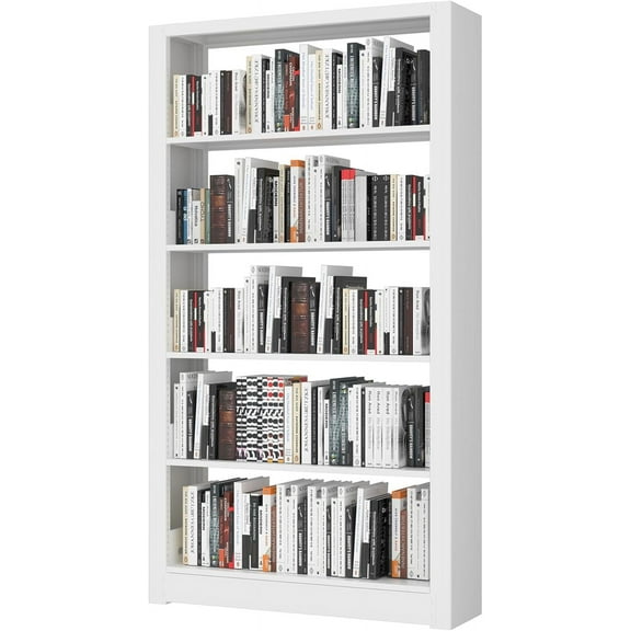 Heavy Duty Metal Bookshelf, 5 Shelf Adjustable Bookcase, 69’’ Tall Modern Bookshelves, Open Book Shelf Organizer, Large Sturdy Book Case for Living Room, Library, Office, White Book Shelf