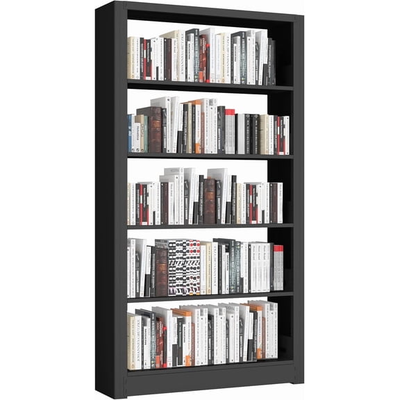 Large Metal Bookcase, 69” Modular Bookshelf with Storage, 5 Tier Bookcase with Adjustable Shelves, Extra Tall Book Shelves, Modern Book Case for Library, Office, Entryway, Living Room（Black）