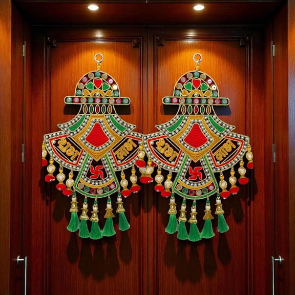 Subh Labh Wall Hanging Diwali Decoration Wall Decor Handicraft Multi Color with Stone Work Wall Hanging for Pooja, Housewarming, Wedding and Engagement, Home Entrance
