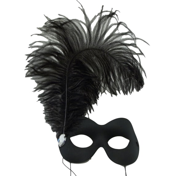 Subito Black Feather Plume and Crystal Masquerade Prom Ball Mask