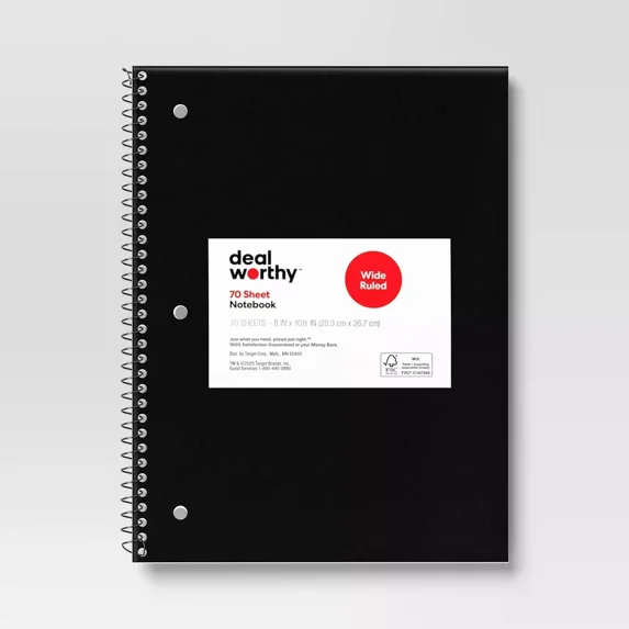 Subject Spiral Notebook Wide Ruled -