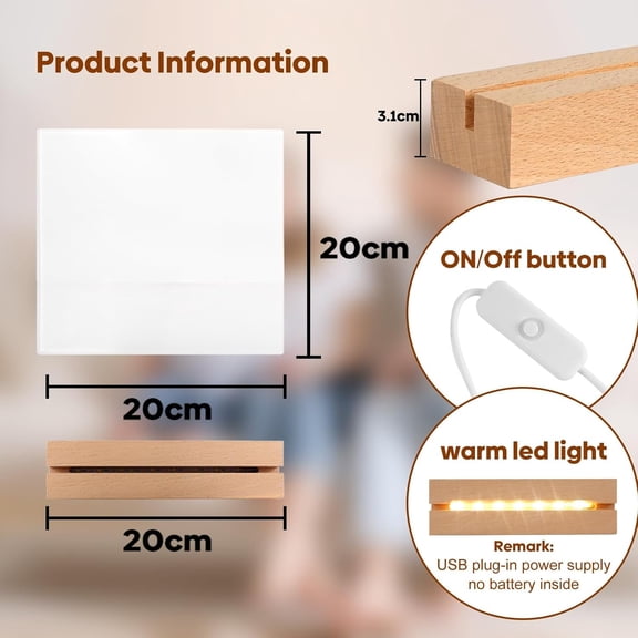 Sublimate Blank Night Light 8X8 Inch 6 PCS Glass Photo Frames Panels with LED Base