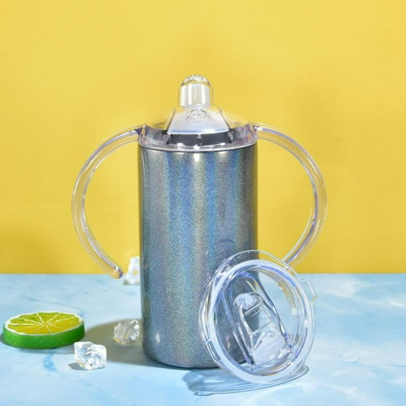 Sublimation 12oz Blank White, Pink, Blue, Purple, Silver Glitter Holographic Sippy Cup Stainless Drinking Tumbler