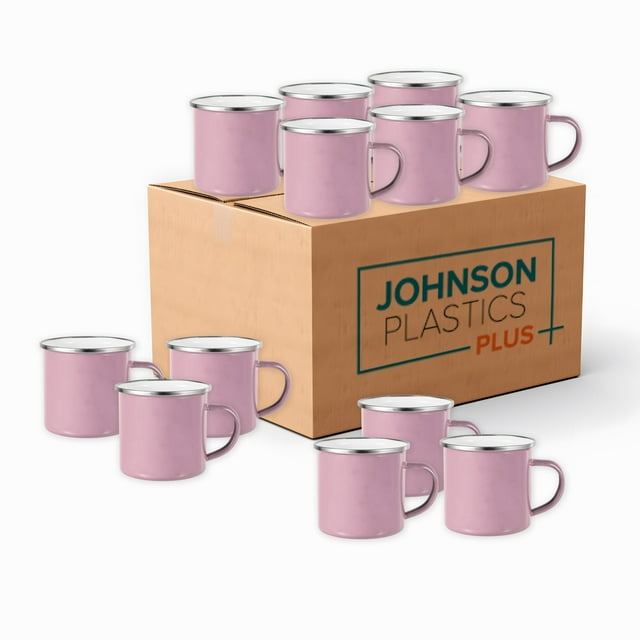 JPPlus Sublimation Blank Camp Mugs. Color Enamel Camping Mugs in Bulk for Outdoor Travel Dye Sublimation Camper Products Drinking Cups (12, Pink)