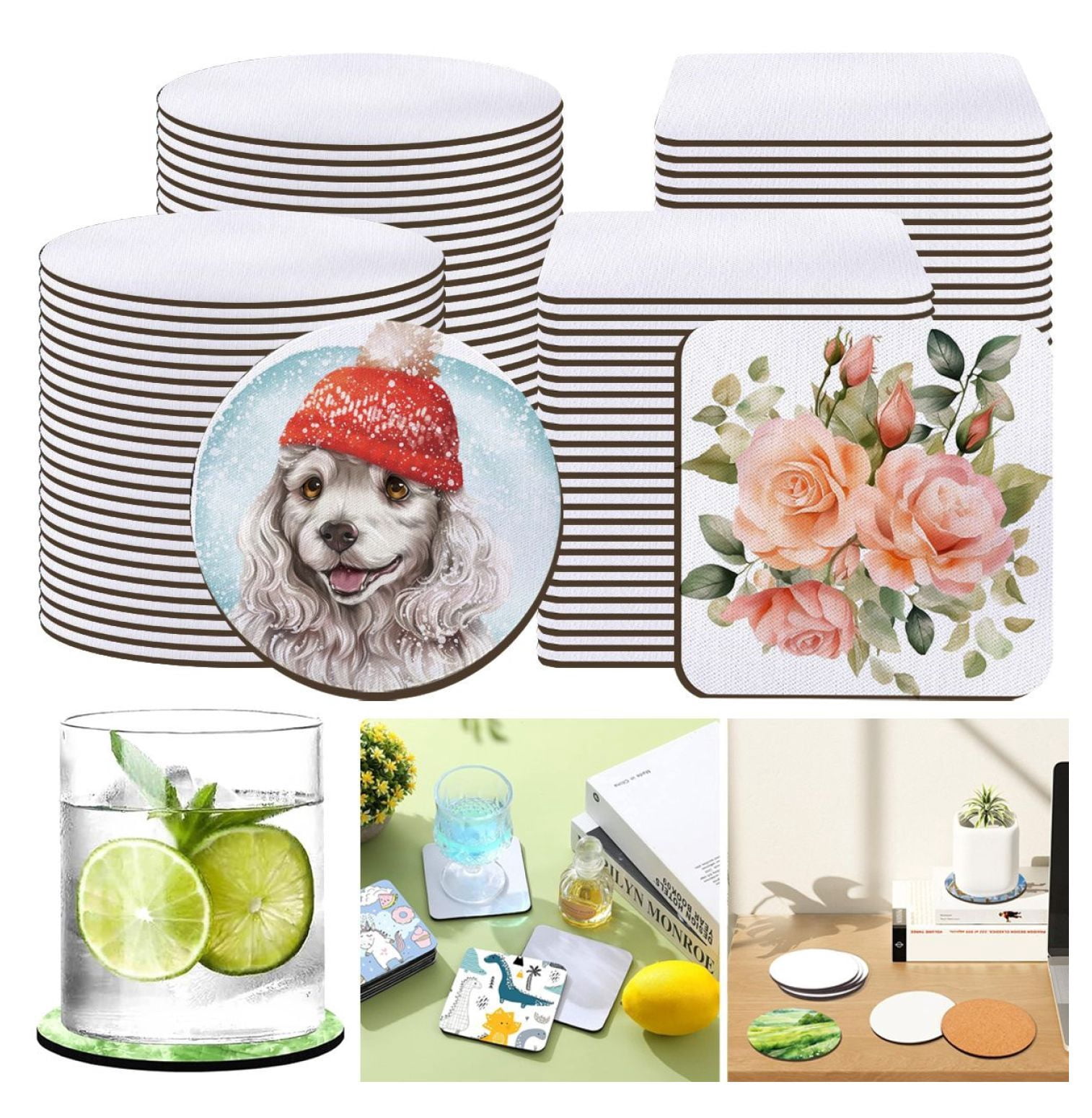 Sublimation Blank Coasters 24 Pack - 4x4 Inch Round & Square Heat ...