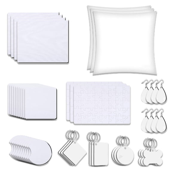 Sublimation Blanks Products Set,DIY Blank Keychain,Earrings,Coaster for Sublimation Transfer Heat Press Printing Crafts