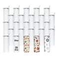 thumbnail image 1 of Sublimation Bulk 20 oz Skinny, 25 Pack Stainless Steel Double Wall Insulated Straight White Blank Cups with Lid and Straw, Polymer Coating for Heat Transfer, 1 of 1