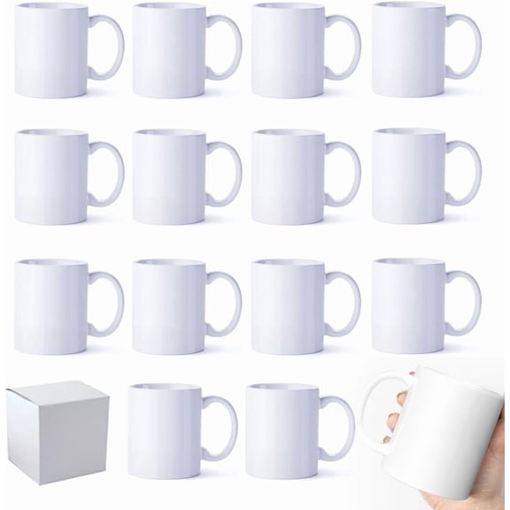 Sublimation Coffee Mugs, 11 oz, White Blank Ceramic Mugs, Suitable for Tea and Cocoa, Comes in White Box, 12-Pack
