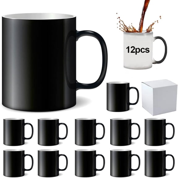 Sublimation Coffee Mugs 11oz Ceramic Blank White Cups, Bulk 36 Pack, Sublimation Blanks for DIY Printing, Heat Resistant, Dishwasher Safe Mug Bundle with 12 Magic Color Changing Mugs