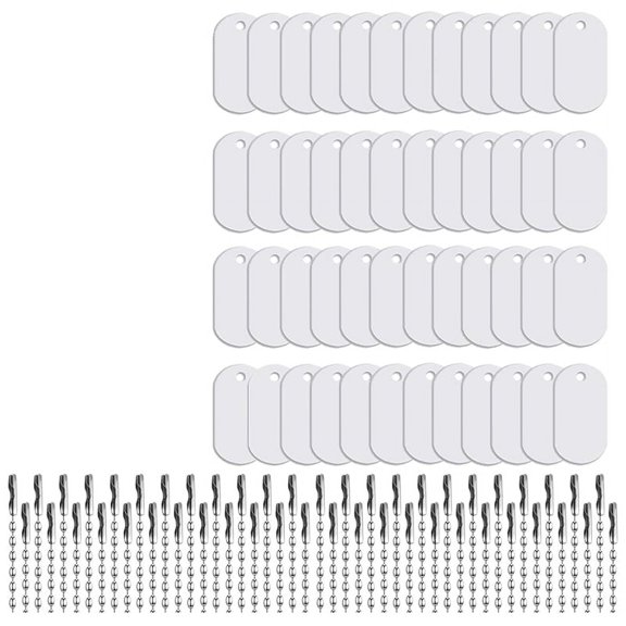 Sublimation Dog Tags Blanks 48 Pcs Aluminum Sublimation Dog Tag Chain Necklace Double Sided Dog Tags Oval for Pets