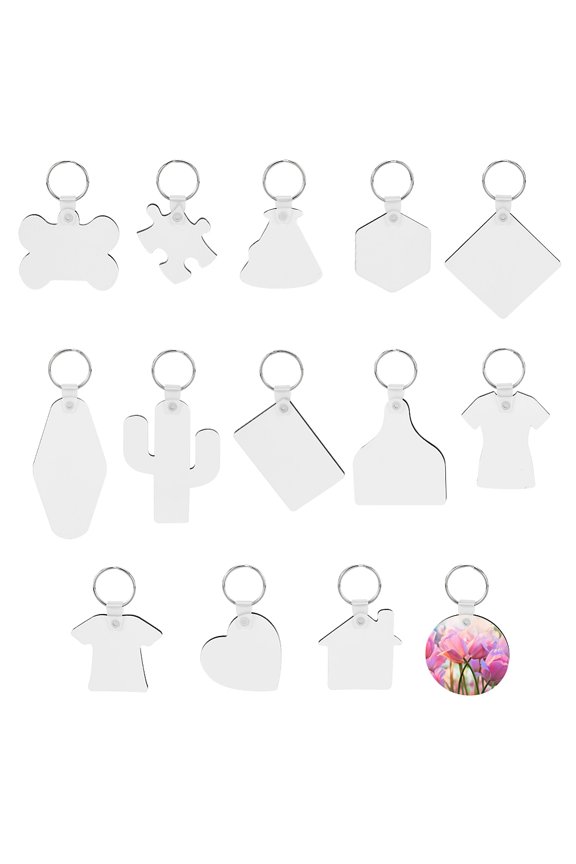 Sublimation Double-Sided Blank MDF Keychains with Shape Wooden Hard Board Pendants and Iron Split Key Rings Mixed Shapes 4.95x0.35cm 2pcs