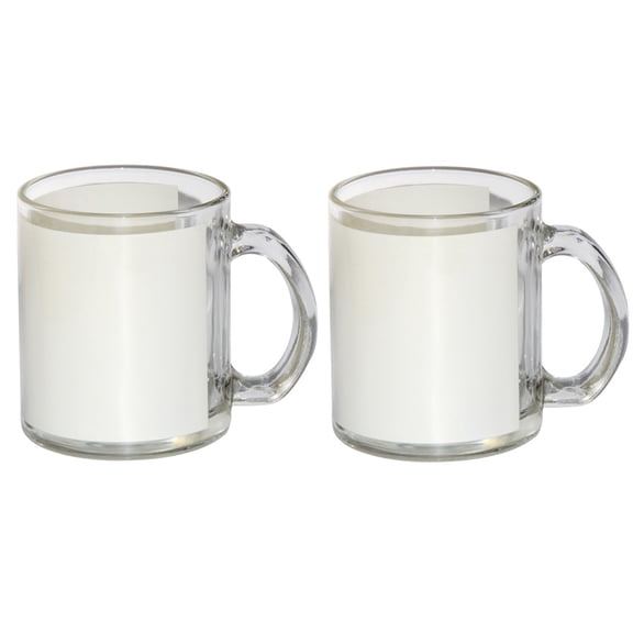 Sublimation Glass Clear Transparent White Patched Blank Gift Mug 11 ounces 2 pieces Heat Thermal Coating Transfer dye Diswashable Microwave Safe
