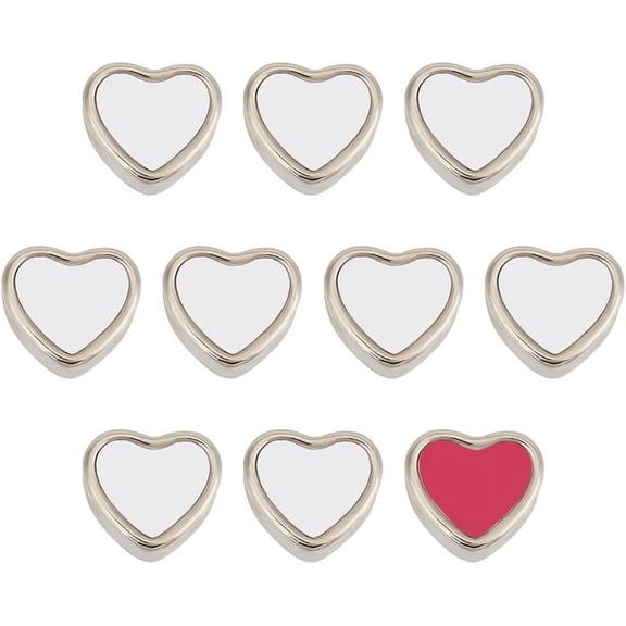Sublimation Heart Spacer Beads 10pcs Heat Transfer Heart Beads Metal Love Heart Beads Loose Spacer Beads with 9x10mm Tray for DIY Weddings Bracelet Necklaces Birthday Mother's Day 11x13x8mm