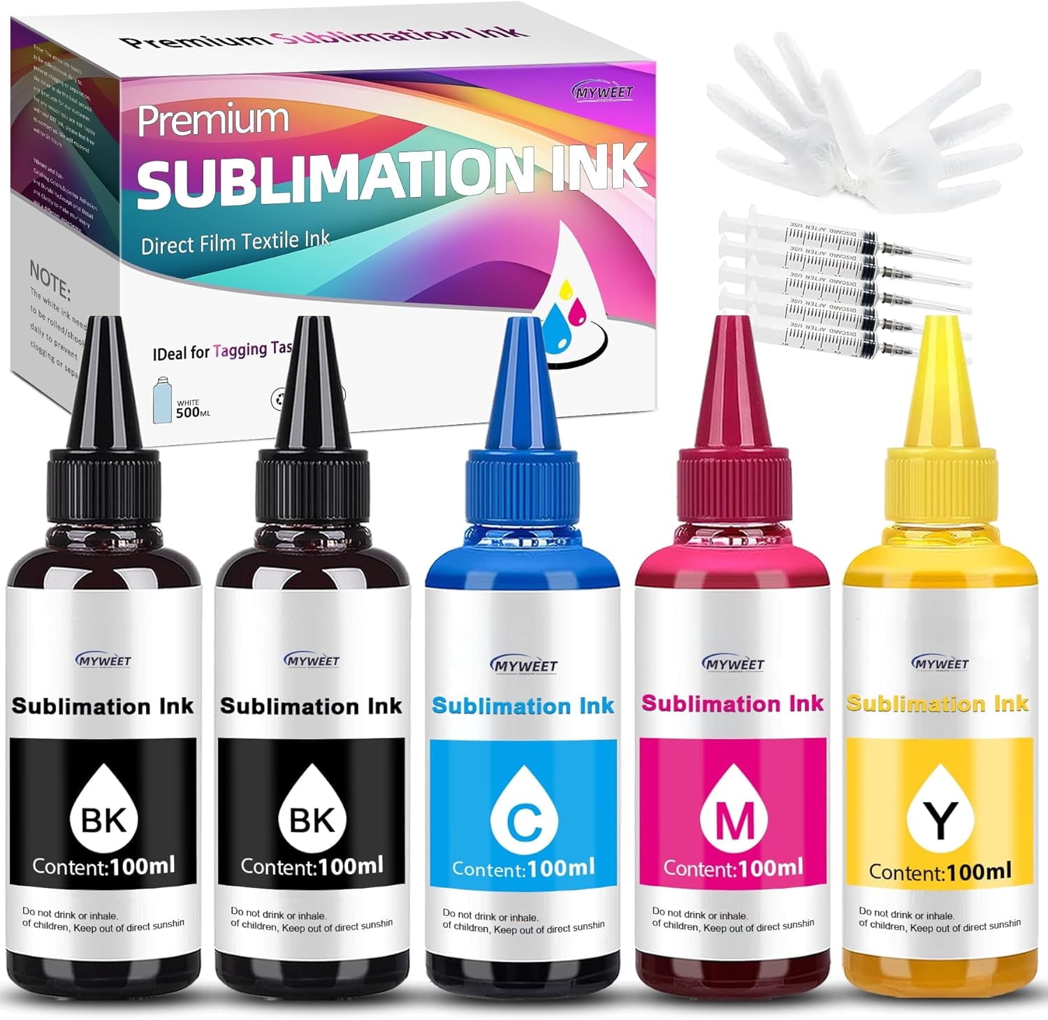Sublimation Ink 500ML Compatible for Epson ET-2400 ET-2800 ET-2803 ET-2840 ET-2720 ET-2750 ET-2760 ET-2850 ET-3830 ET-3850 ET-4700 ET-2820 ET-4800 ET-4850 ET-15000 F170 5 Pack (2BK 1C 1M 1Y)