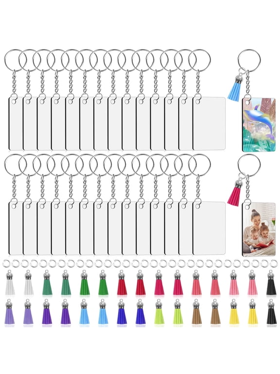 Sublimation Keychain Blanks Bulk 120Pcs Sublimation Keychain Blanks Set with Rectangle Sublimation Blanks, Keychain Tassels, Keychain Rings and Jump Rings for DIY Keychain Crafting