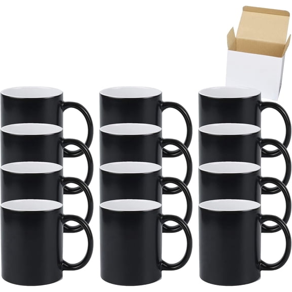 Sublimation Mug 11oz, Color Changeable Black, Packed in White Box, 12-Pack
