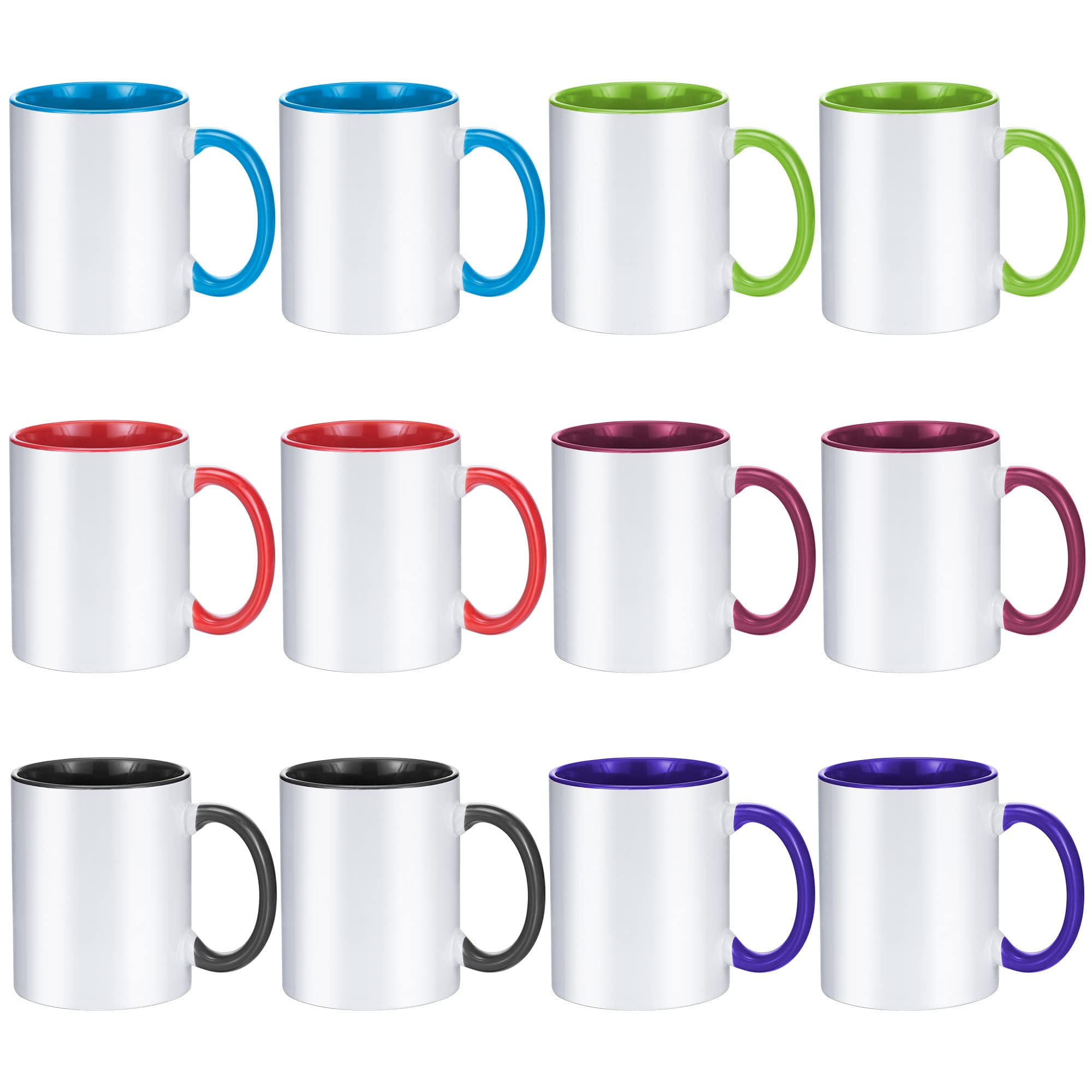 Assorted Color Ceramic Sublimation Mugs, 11 oz, Set of 12