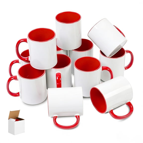 Sublimation Mugs 11 oz, Sublimation Blanks, Bulk Coffee Mugs, Red Cups for Coffee,Latte, Soup, Milk, Hot Cocoa Set of 12